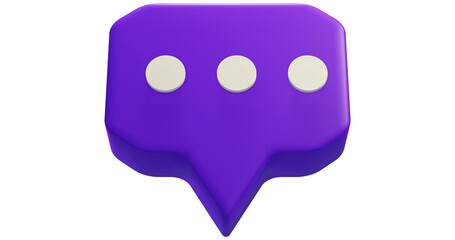 Png 3d render bubble chat with box shape, purple color, and 3 dot