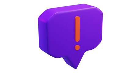 Png 3d render bubble chat with box shape, purple color, and  danger sign 