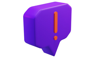 Png 3d render bubble chat with box shape, purple color, and  danger sign 