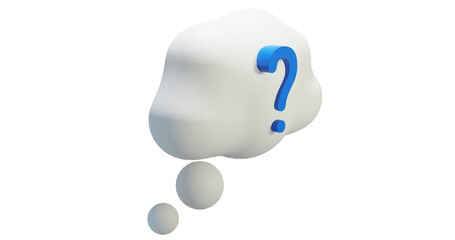 Png 3d render bubble chat with cloud shape, white color, and question mark