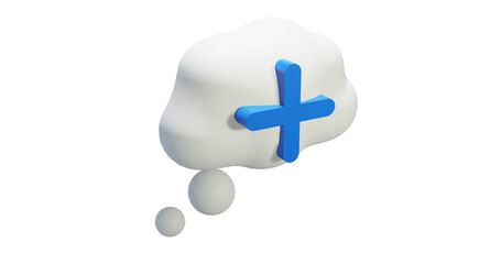 Png 3d render bubble chat with cloud shape, white color, and plus sign 