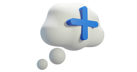 Png 3d render bubble chat with cloud shape, white color, and plus sign 