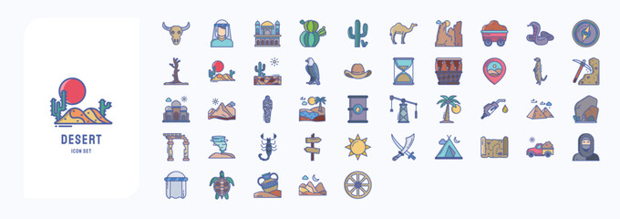 Desert land icons including icons like Animal Skull, Bedouin, Cactus, Camel and more