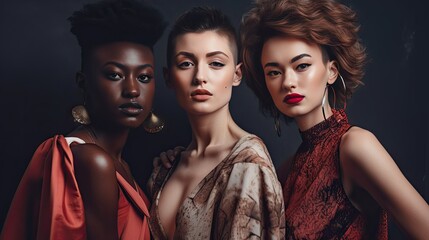 Diversity. Beauty Portrait Of Different Ethnicity Women. Multi-Ethnic Models Standing Together Against. aI generative.