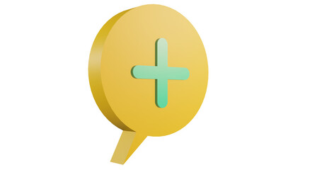 Png 3d render bubble chat with yellow color and plus sign