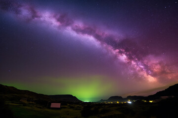 Aurora and Milky Way Galaxy.