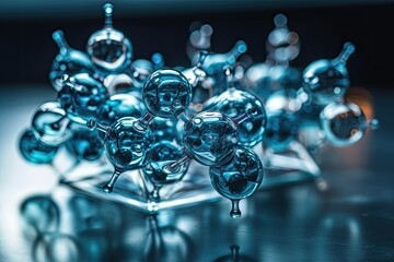Molecule models made of glass. selective attention. Generative AI