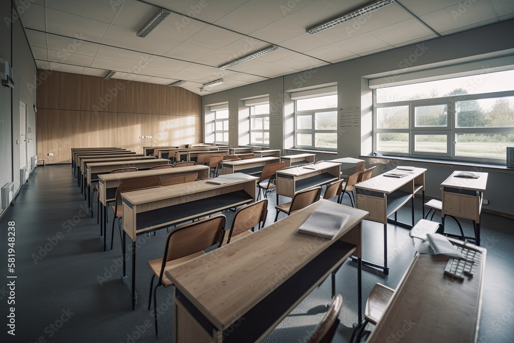 Poster empty college lecture classroom in university. generative ai