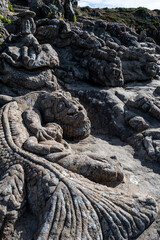 Ancient Stone Sculptures At Sculptured Rocks In Rotheneuf At The Atlantic Coast Near Saint Malo In Brittany, France