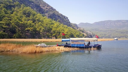  Fishing boat on the lake in Dalyan, Mugla, Turkey. 