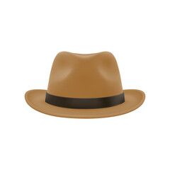 Vector 3d Realistic Brown Vintage Classic Gentleman Hat, Cap Icon Closeup Isolated. Front View. Mens Unisex Hat Design Template. Vector Illustration