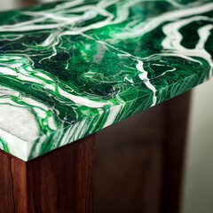 Green marble table with white veins. Green marble tabletop. Made with generative AI.
