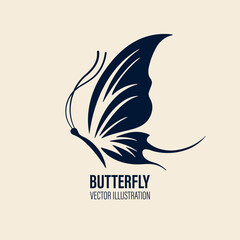 Vector Hand Drawn Butterfly Icon Closeup Isolated on White Background. Butterfly Design Template, Vintage Vector Illustration of Butterfly with Outline for Logo, Tattoo Design