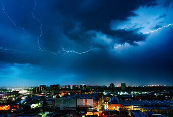 Lighting at night over the city