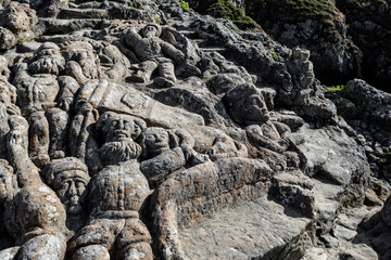 Ancient Stone Sculptures At Sculptured Rocks In Rotheneuf At The Atlantic Coast Near Saint Malo In...