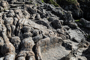 Ancient Stone Sculptures At Sculptured Rocks In Rotheneuf At The Atlantic Coast Near Saint Malo In Brittany, France