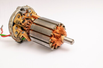 electric engine. copper windings. engine rotor on a white background
