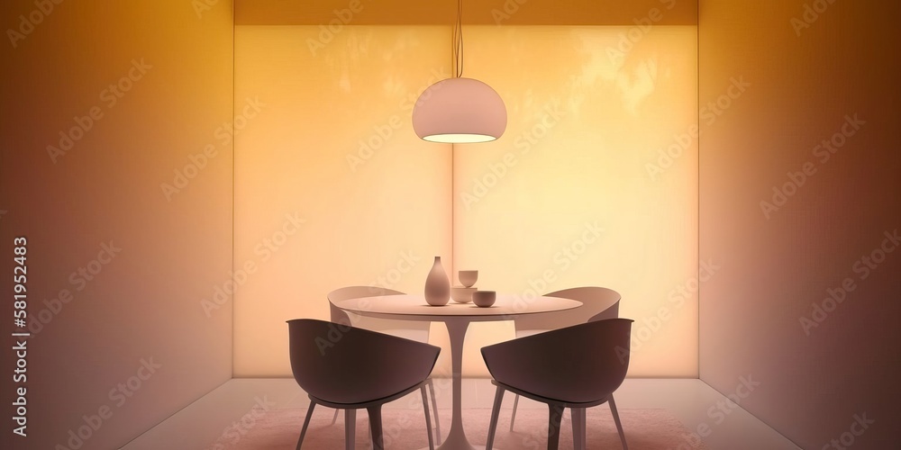 Wall mural 4K resolution or higher, Warm and cozy composition of easter dining room interior with round table. Generative AI Technology