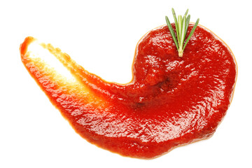 Sample of tasty tomato paste isolated on white background