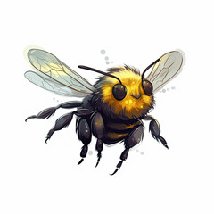 Cute flying bumble bee character on white background - obrazy, fototapety, plakaty