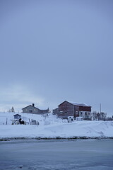 beautiful snowy landscape view in tromso, norway