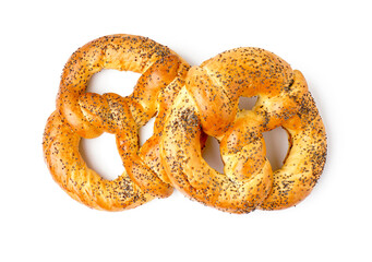Tasty pretzels isolated on white background
