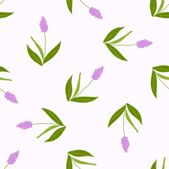 Seamless pattern of spring flowers and plants. Vector flat illustration.
