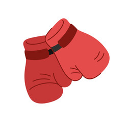 Red boxing gloves. Equipment for sports and active lifestyle. Fighting competitions and tournament. Front and back view. Inventory for boxers. Cartoon flat vector illustration