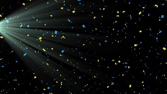 Animation of spotlight over falling confetti against black background