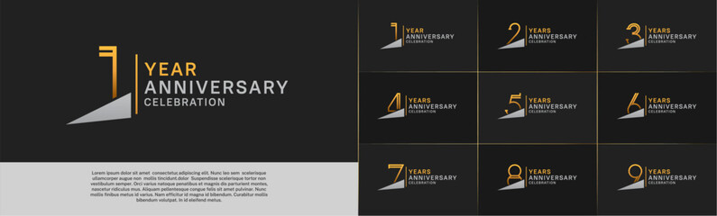 set of anniversary logotype golden color with silver ribbon for special celebration event