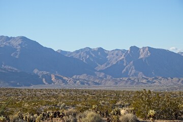 Rugged mountains rise above the desert valleys of Anza Borrego Desert State Park in San Diego...
