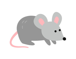 Wild forest animal. Colorful sticker with small gray mouse. Funny woodland mammal or rodent. Design element for printing on fabric. Cartoon flat vector illustration isolated on white background
