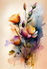 Watercolor floral. Bouquet of flowers watercolors. bouquet of flowers painted with acrylic paint. Poster with flowers. Postcard and cover card made of multicolored watercolor paints. ai generative