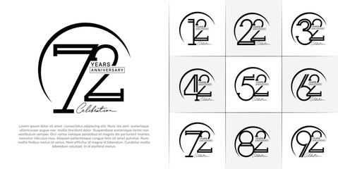 set of anniversary logotype black color with black swoosh for special celebration event