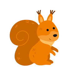 Wild forest animal. Colorful sticker with cute fluffy squirrel inhabitant of woodland. Funny mammal or rodent. Design element for print. Cartoon flat vector illustration isolated on white background