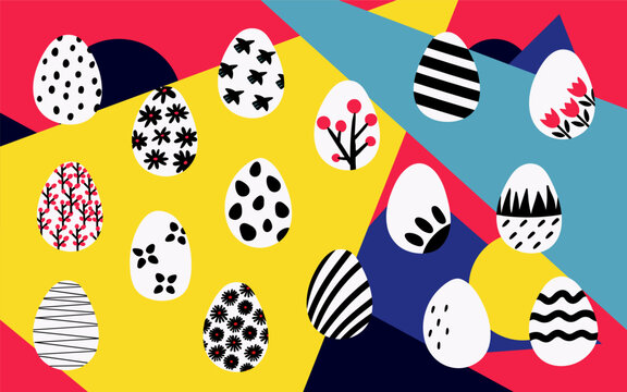 Happy Easter  eggs set. Graphic modern vector illustration. 