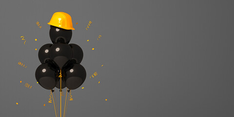 Air balloons with a protective helmet. Creative 3d render illustration for design templates on engineering, construction, building and maintenance themes.