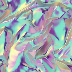 Seamless holographic iridescent satin foil pattern background.