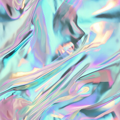 Seamless holographic iridescent satin foil pattern background.