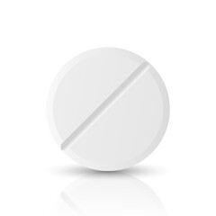 Vector 3d Realistic White Round Pharmaceutical Medical Pill, Capsule, Tablet Icon Closeup Isolated On White Background. Front View. Medicine, Health Concept