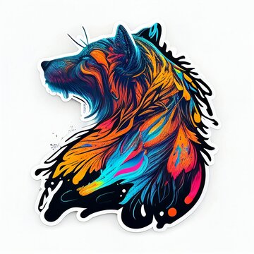 Psychedelic wolf sticker 