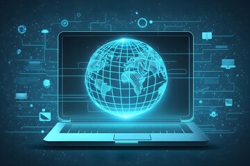 Wallpaper Illustration and background of a laptop, displaying a personal data flow, with network connections. Front view. Concept of LGPD, GDPR, information security, data protection. Generative AI.