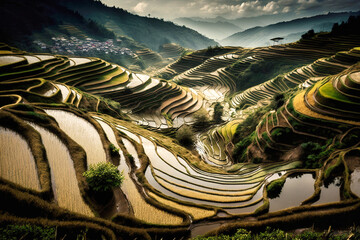 Beautiful rice terraces in Asia - generative ai