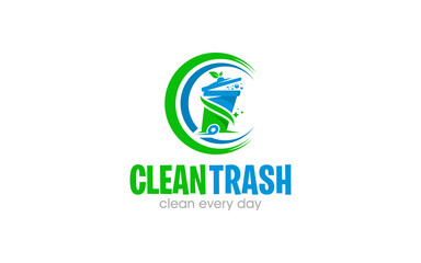 Illustration vector graphic of a volunteer picking up trash logo design template