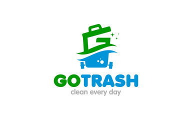 Illustration vector graphic of a volunteer picking up trash logo design template