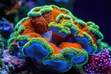 One of the most stunning mushroom corals for saltwater reef aquariums is the Ricordea mushroom. Generative AI - obrazy, fototapety, plakaty
