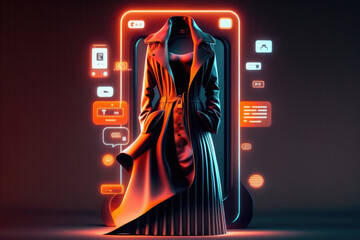 Futuristic online clothes shopping technology digital payment from mobile phone. Concept of e-commerce sales. Generative AI.