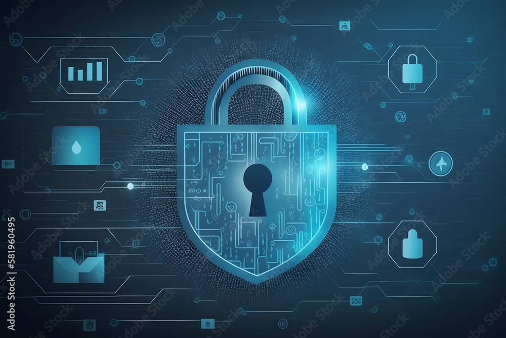 Poster padlock with keyhole icon in personal data security illustrates cyber data or information privacy id