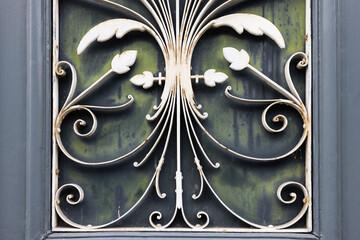 vintage wrought iron ornaments in a door panel