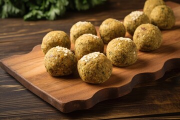 fresh falafel balls served on a wooden board. Generative AI